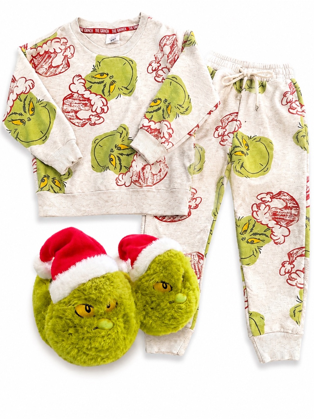 Grinch 4T Christmas Pajama Set + Matching Slippers XS Holiday Outfit
